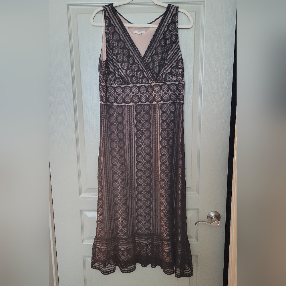 Ann Taylor loft black lace midi dress cocktail party wedding guest special event